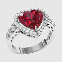 Кольцо женское серебряное Рубиновое сердце