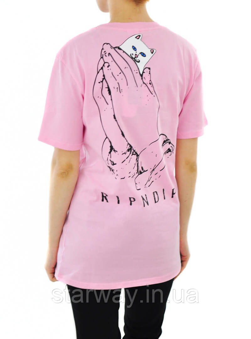 Рожева футболка ripndip cat in hand logo