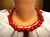 Комплект намисто и браслет красные средний короткий
