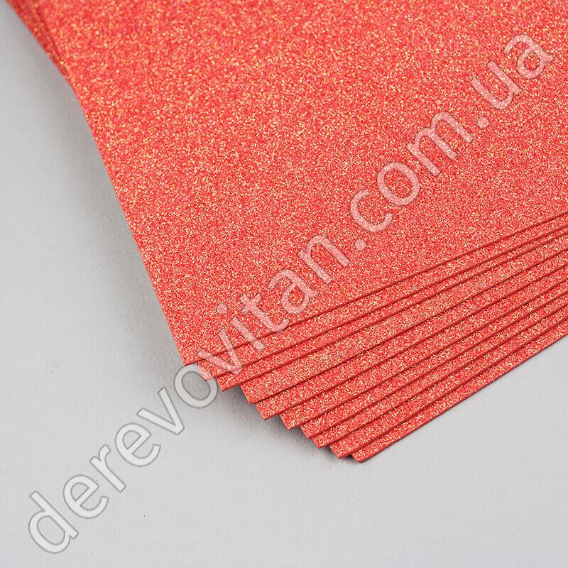 Фоамиран красный листовой в блестках, 40.5×59.5 см, 5 листов - фото 1 - id-p657612278