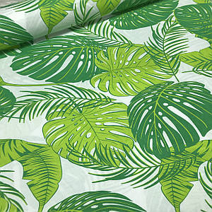 Бавовняна тканина польське листя папороті зелена на білому (0404)
