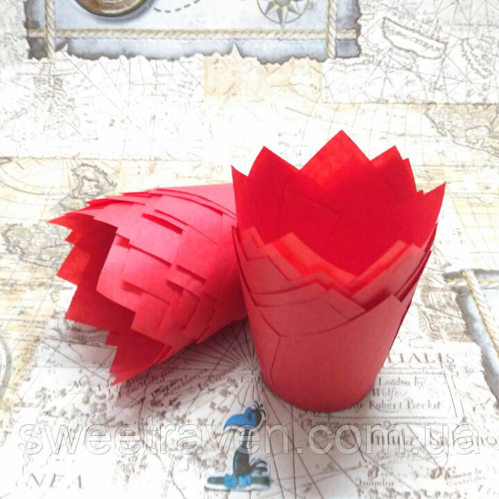Паперові форми для кексів Тюльпан Червоні, фото 1