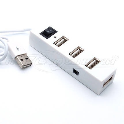 USB 2.0 HUB (хаб, розгалужувач) на 4 порти з перемикачем, білий, фото 2