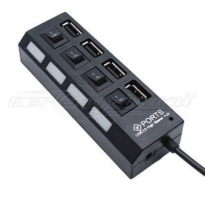 Hi-Speed USB 2.0 HUB, Support 500 Gb HDD, на 4 порти з перемикачем на кожен порт, чорний, фото 2