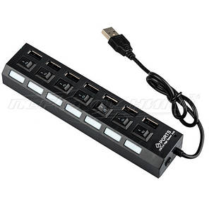 Hi-Speed USB 2.0 HUB, на 7 портів з перемикачем на кожен порт, чорний/білий, фото 2