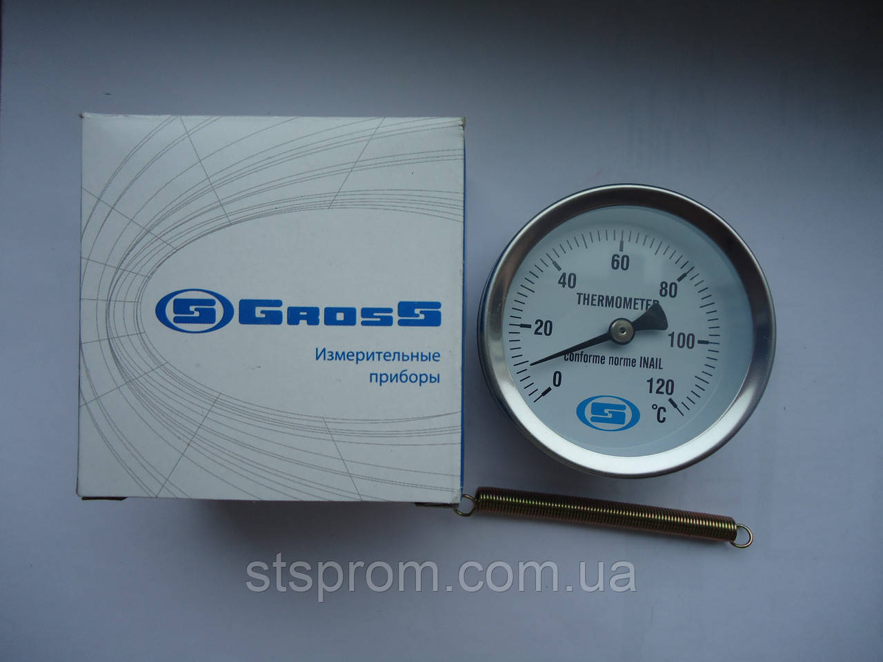 Термометр 1/2" 0-120C Грос Gross накладний із пружиною, фото 1