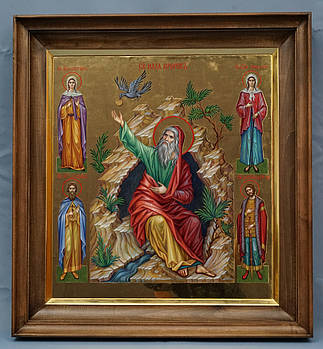 Кіот рівний для ікони Святого Пророка Іллі, з дерев'яною рамою,з позолоченим сусальним золотом скосом.