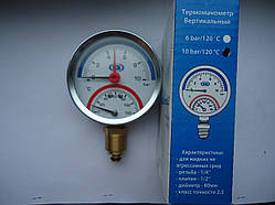 Термоманометр вертикальний 1/4" з клапаном 1/2" (120 C) (10.0 Bar) Грос Gross