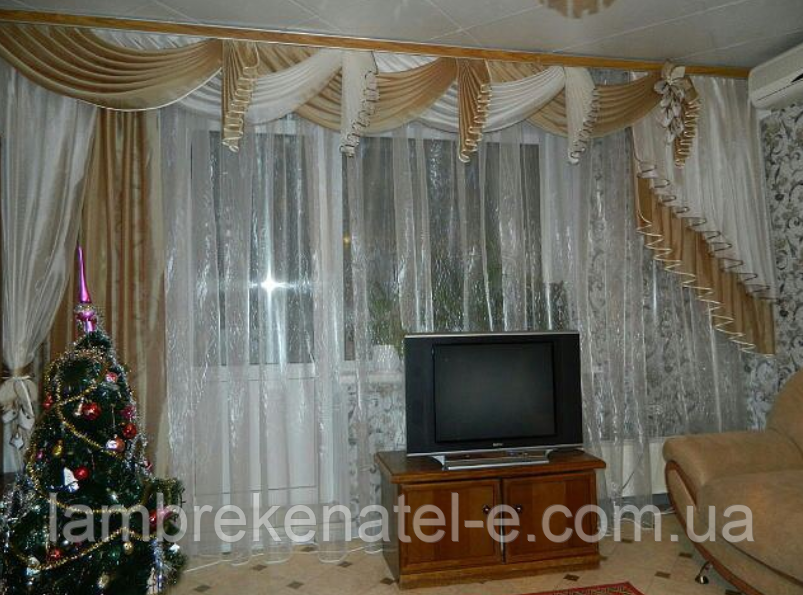 Ламбрекен бежево-білий із шифону, фото 1