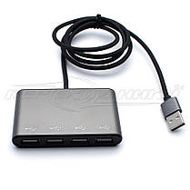 Premium HUB USB 2.0 4 порти (метал), ганчірковий кабель,1 м, фото 2