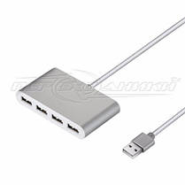 Premium HUB USB 2.0 4 порти (метал), ганчірковий кабель,1 м, фото 2