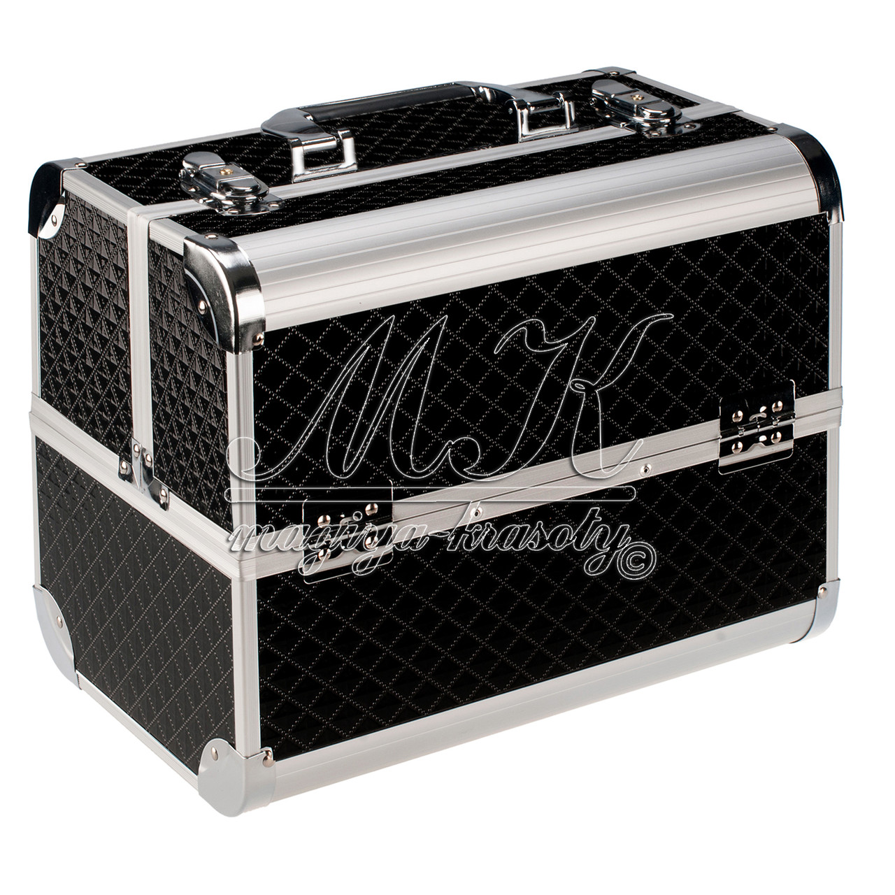 Професійний кейс для косметики, чорний дрібний ромб, фото 1