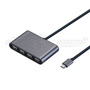 Premium HUB Type-C to 4 USB 2.0 ports, ганчірний кабель, 1 м, фото 2