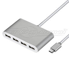 Premium HUB Type-C to 4 USB 2.0 ports, ганчірний кабель, 1 м