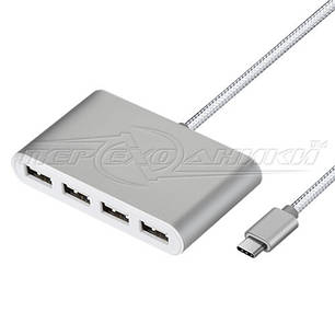 Premium HUB Type-C to 4 USB 2.0 ports, ганчірний кабель, 1 м, фото 2