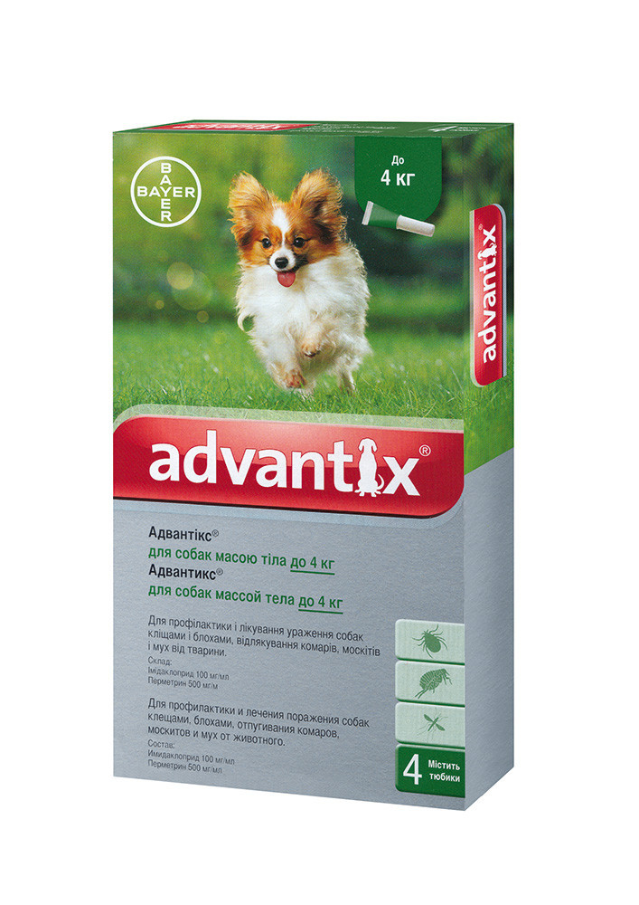 Купить Каплю Bayer Advantix (Адвантикс) блох и клещей для собак до 4 кг ...