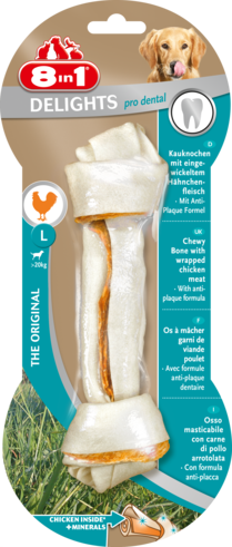 Кость 8 in 1 Dental Delights Bone L для собак жувальна, з курячим м'ясом, 20 см
