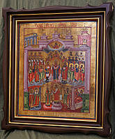 Кіот для старовинної ікони Покрови Богородиці, з внутрішньою дерев'яною рамою і золоченими штапиками., фото 2