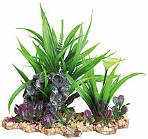 Декорація Trixie Plastic Plant in Gravel Bed для акваріума, пластик, на кам'яній основі, 18 см