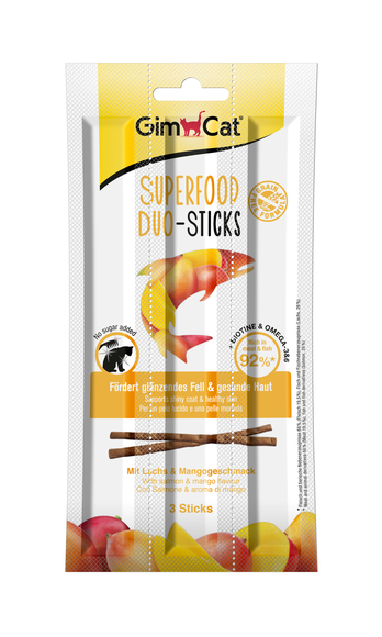 Мясные палочки Gimcat Superfood Duo-Sticks для кошек с лососем и манго, 3 шт