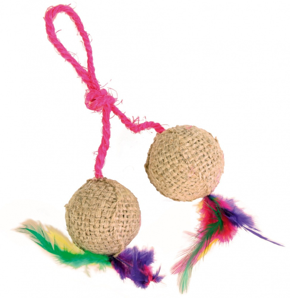 М'ячики Trixie 2 Balls on a Rope для кішок джутові на мотузці, 4.5 см