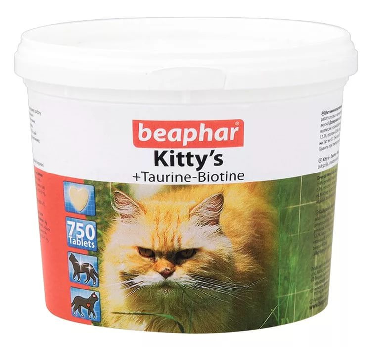 Кормовая добавка Beaphar Kitty's + Taurine-Biotine для кошек с биином и таурином, 750 таб - фото 1 - id-p658157993