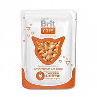 Консерви Brit Care Chicken & Cheese для кішок з куркою і сиром, 80 г