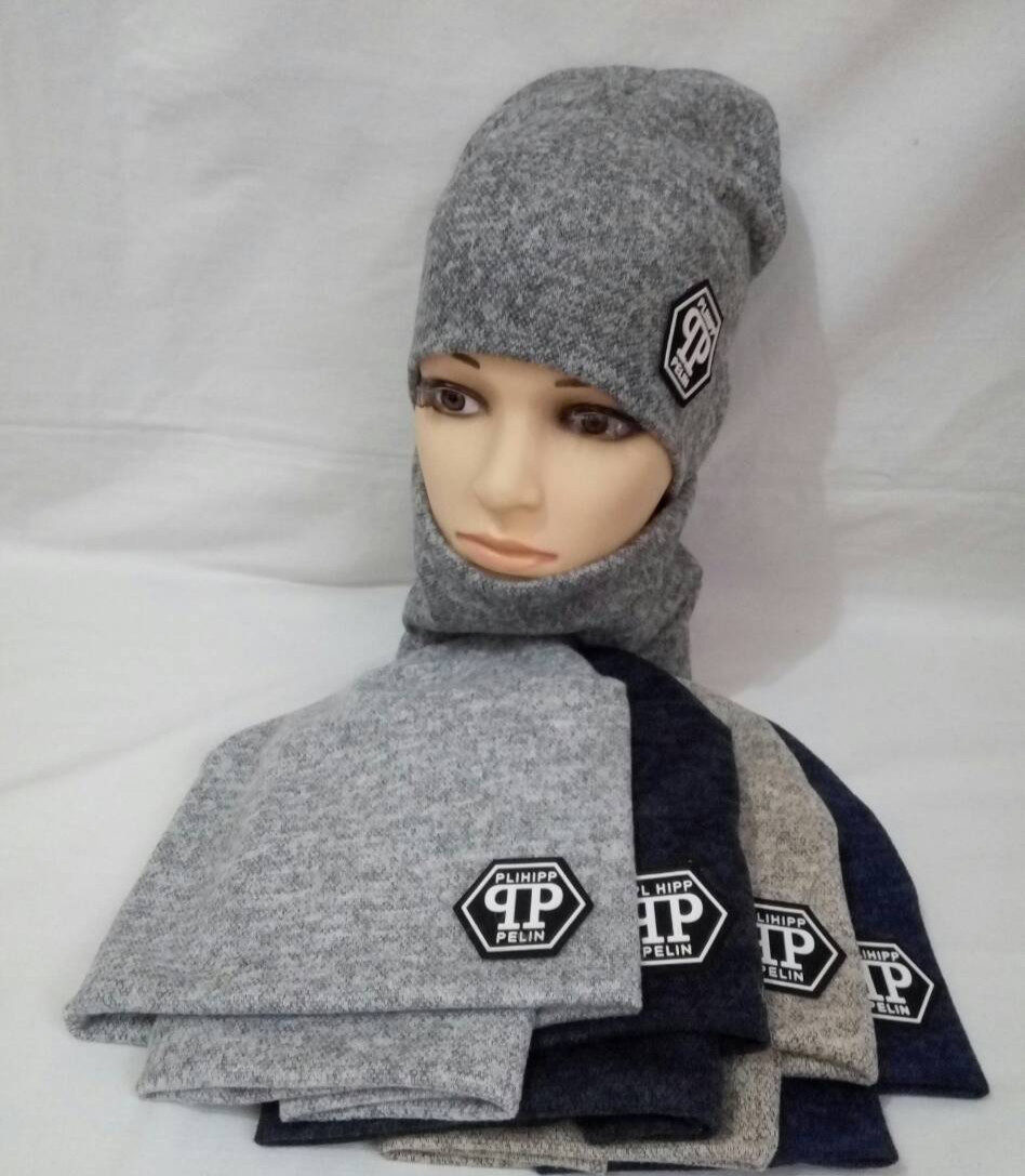 Шапка трикотажна подвійна + хомут для хлопчика р 52-54