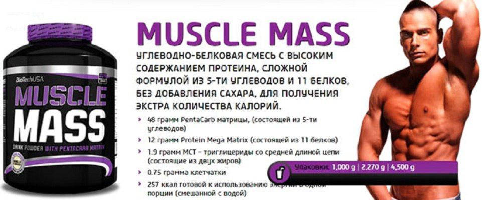 Гейнер BioTech USA Muscle Mass — 1 кг, фото 2