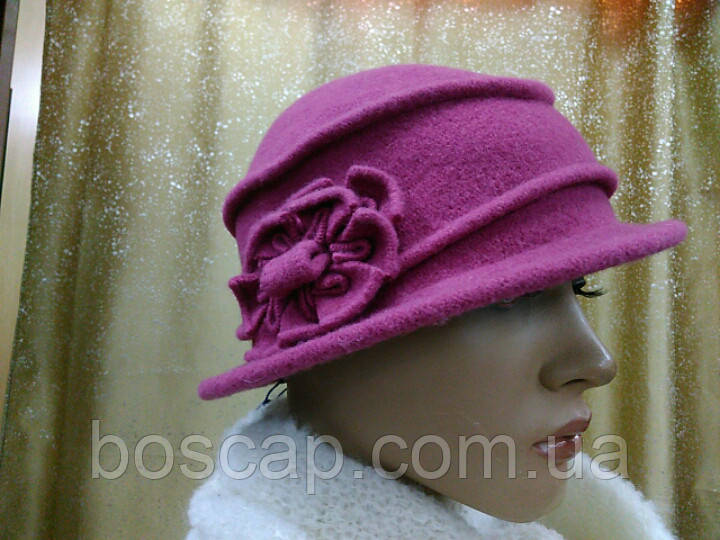 Женская шляпа из мягкой валяной шерсти, TM Rabionek, шляпка с цветком, размер 55-56, цвет темно-розовый(478) - фото 1 - id-p658486899