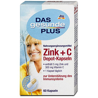 Вітаміни в таблетках DAS gesunde PLUS Zink + C Depot-Kapseln, 60 шт цинк