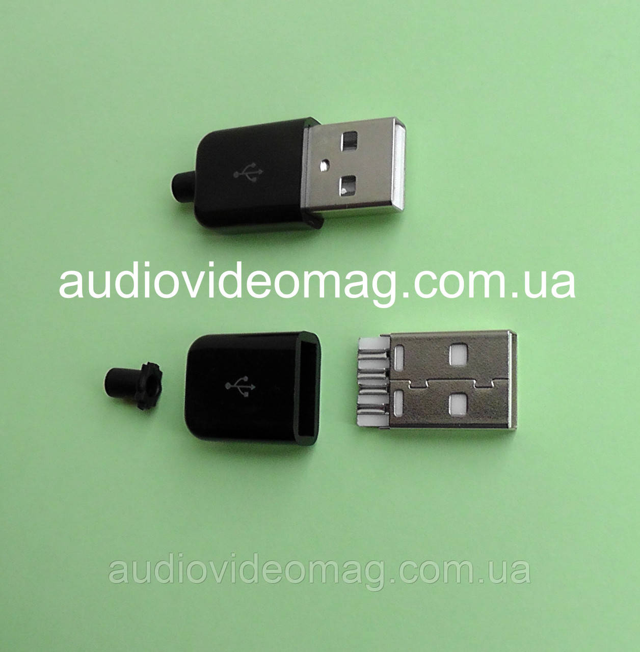 USB штекер розбірний, для пайки на кабель, чорний