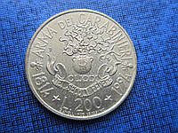 Монета 200 лир Италия 1994 юбилейка карабинеры