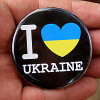 Значок "I love Ukraine" (56 мм), значки символіка, значок Украина купить, украинская символика купить 