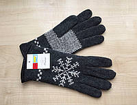 Вовняні чоловічі рукавички зі сніжинкою, в'язані, утеплені на флісі