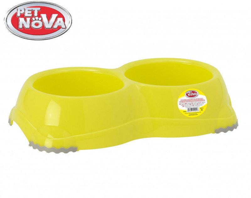 Подвійна пластикова миска для собак Pet Nova 2х330 мл Жовта, фото 1