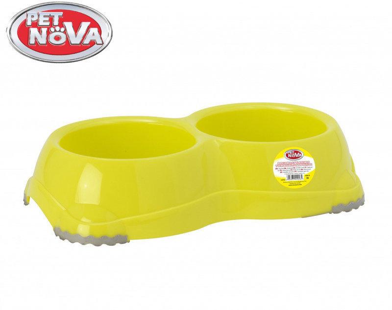 Подвійна пластикова миска для собак Pet Nova 2х645 мл Жовта, фото 1