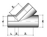 Трійник 45° d.63 мм TY40 ПВХ з клейовим з'єднанням, фото 2