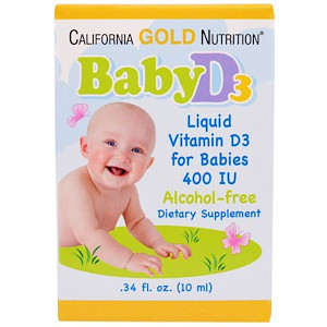 California Gold Nutrition, Вітамін Д3 (Vitamin D3) у краплях для немовлят, 400 IU, 0.34 рідких унції (10 мл)
