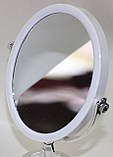Дзеркало настільне на ніжці, зеркало косметичне, двостороннє, біле кругле, фото 4