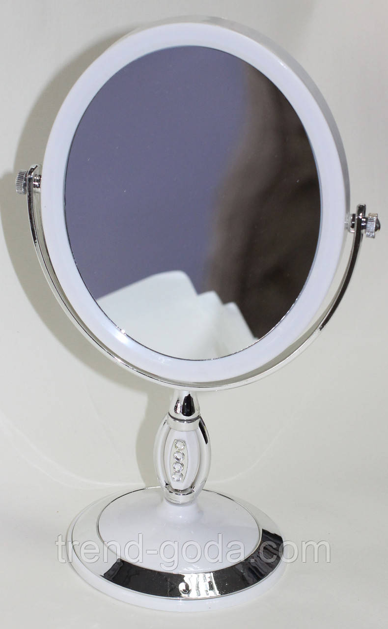 Дзеркало настільне на ніжці, зеркало косметичне, двостороннє, біле кругле
