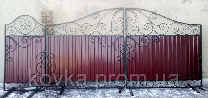 Ворота с калиткой из профнастилом, код: Р-0106 - фото 6 - id-p294344702