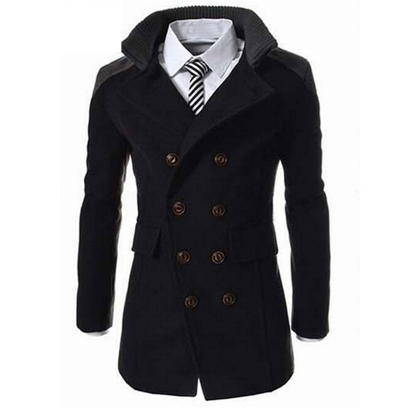 Двубортное тонкое мужское пальто с длинным рукавом, Пальто весна осень мужское черный, XXXL - фото 1 - id-p1183804289