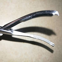 Затискач зігнутий,зубчастий Mikulicz 20 см для кріплення білизни до брюшини