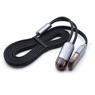 Кабель 2в1 USB to Lightning + micro USB, плоский прогумований кабель, 1 м, фото 2