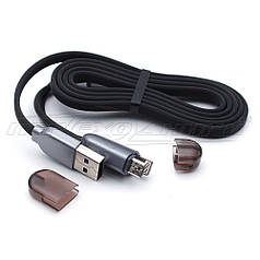 Кабель 2в1 USB to Lightning + micro USB, плоский прогумований кабель, 1 м