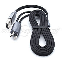 Кабель 2в1 USB to Lightning + micro USB, плоский прогумований кабель, 1 м, фото 3