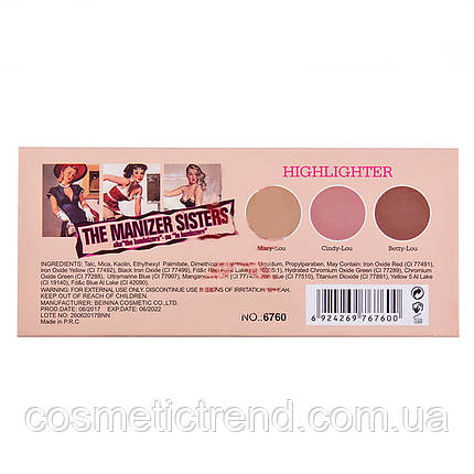 The Manizer Sisters Makeup Highlighter набір хайлайтерів для обличчя й тіла 3х1 6760-01, фото 4