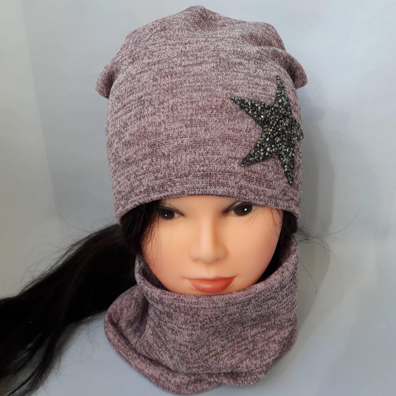 Оптом Шапка трикотажна подвійна + хомут для дівчинки р 52-54