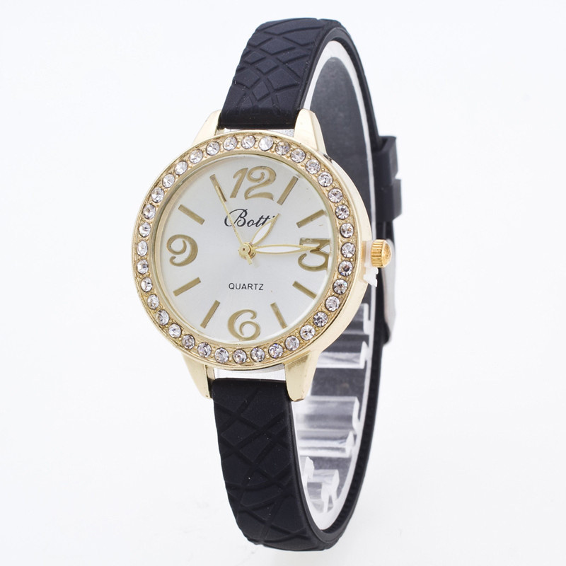 Годинники жіночі на тонкому силіконовому ремінці 110-2 Чорні, фото 1